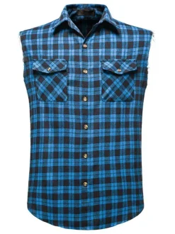 Men's Casual Shirt Turndown Collar Casual Plaid Red Men's Shirts