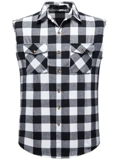 Men's Casual Shirt Turndown Collar Casual Plaid Red Men's Shirts