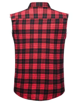 Men's Casual Shirt Turndown Collar Casual Plaid Red Men's Shirts