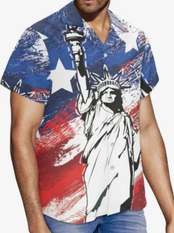 Men's Casual Shirt Turndown Collar Casual Printed Blue Men's Shirts