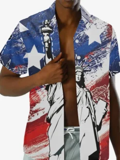 Men's Casual Shirt Turndown Collar Casual Printed Blue Men's Shirts