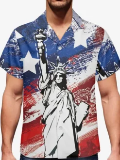Men's Casual Shirt Turndown Collar Casual Printed Blue Men's Shirts