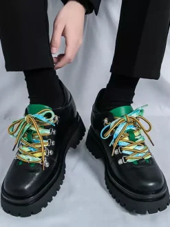 Mens Casual Shoes Anti-Slip Platform Sole With Colorful Laces Streetwear Shoes