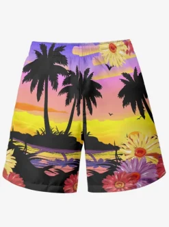 Men's Casual Tropical Print Shorts Hawaii Vacation Pants