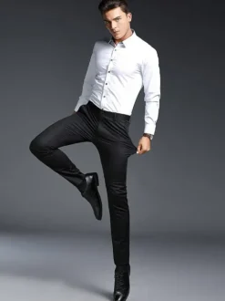 Men's Casual Trousers Slim Fit Fashion Straight Formal Wear Plus Velvet Thickened Trousers