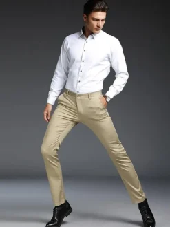 Men's Casual Trousers Slim Fit Fashion Straight Formal Wear Plus Velvet Thickened Trousers