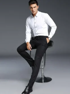 Men's Casual Trousers Slim Fit Fashion Straight Formal Wear Plus Velvet Thickened Trousers