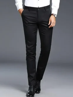 Men's Casual Trousers Slim Fit Fashion Straight Formal Wear Plus Velvet Thickened Trousers
