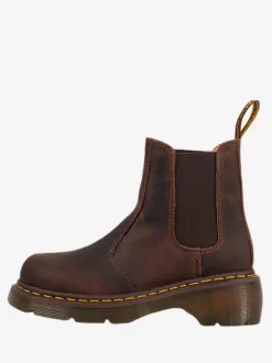 Men'sChelsea Boots Coffee Brown Cowhide Round Toe Slip On Short Retro Boots