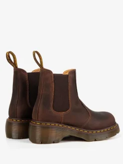 Men'sChelsea Boots Coffee Brown Cowhide Round Toe Slip On Short Retro Boots