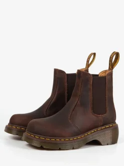 Men'sChelsea Boots Coffee Brown Cowhide Round Toe Slip On Short Retro Boots