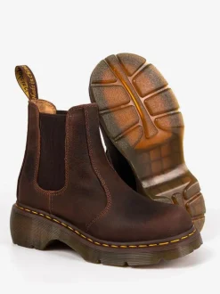 Men'sChelsea Boots Coffee Brown Cowhide Round Toe Slip On Short Retro Boots
