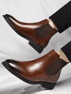Mens Chelsea Boots Low Heel Pointed Toe Short Boots With Gradient Color Tip