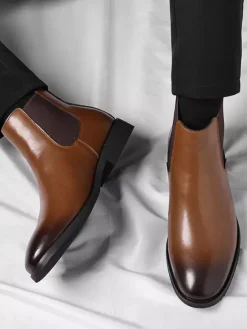 Mens Chelsea Boots Low Heel Pointed Toe Short Boots With Gradient Color Tip