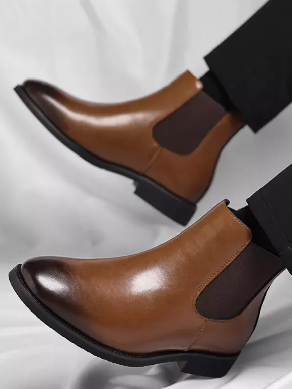 Mens Chelsea Boots Low Heel Pointed Toe Short Boots With Gradient Color Tip