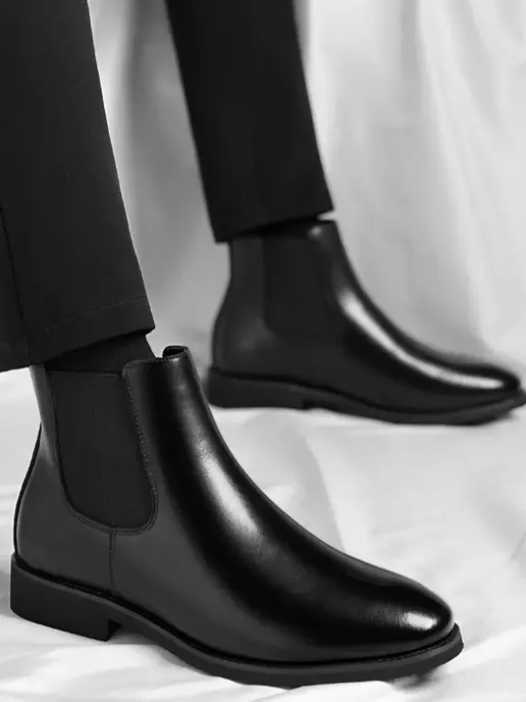 Mens Chelsea Boots Low Heel Pointed Toe Short Boots With Gradient Color Tip