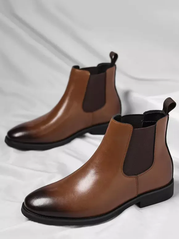 Mens Chelsea Boots Low Heel Pointed Toe Short Boots With Gradient Color Tip