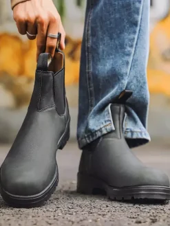 Mens Chelsea Boots Low Heel Slip Resistant Sole Round Toe Leather Ankle Boots