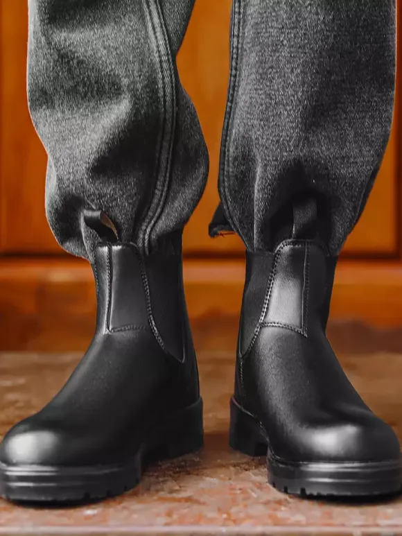 Mens Chelsea Boots Low Heel Slip Resistant Sole Round Toe Leather Ankle Boots
