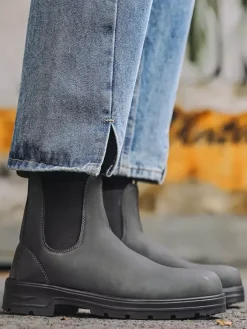 Mens Chelsea Boots Low Heel Slip Resistant Sole Round Toe Leather Ankle Boots