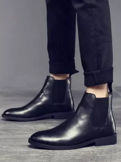 Mens Chelsea Boots Low Heel Suede Leather Pointed Toe Ankle Boots In 5 Colors