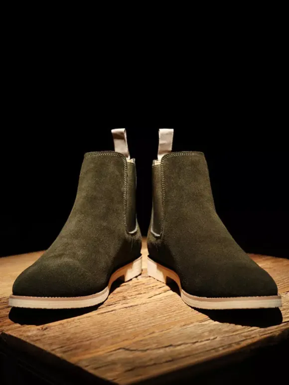 Mens Chelsea Boots Low Heel Suede Leather Pointed Toe Ankle Boots In 5 Colors