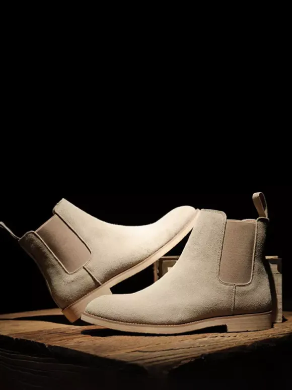Mens Chelsea Boots Low Heel Suede Leather Pointed Toe Ankle Boots In 5 Colors