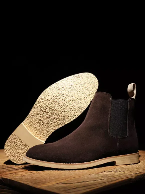 Mens Chelsea Boots Low Heel Suede Leather Pointed Toe Ankle Boots In 5 Colors