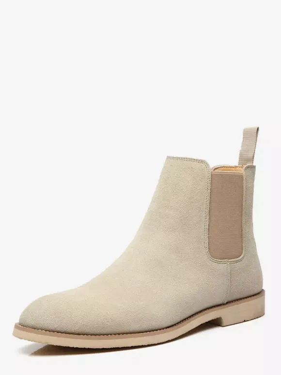 Mens Chelsea Boots Low Heel Suede Leather Pointed Toe Ankle Boots In 5 Colors