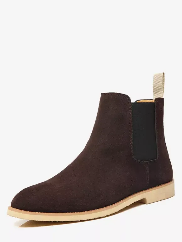 Mens Chelsea Boots Low Heel Suede Leather Pointed Toe Ankle Boots In 5 Colors