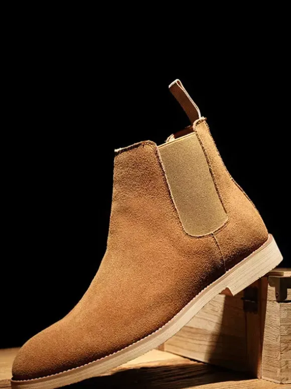 Mens Chelsea Boots Low Heel Suede Leather Pointed Toe Ankle Boots In 5 Colors