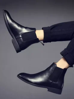 Mens Chelsea Boots Low Heel Suede Leather Pointed Toe Ankle Boots In 5 Colors