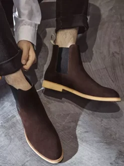 Mens Chelsea Boots Low Heel Suede Leather Pointed Toe Ankle Boots In 5 Colors