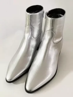 Men's Chelsea Boots Silver Pointed Toe Ankle Prom Wedding Boots