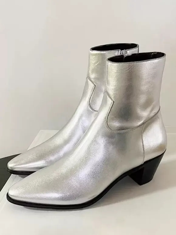 Men's Chelsea Boots Silver Pointed Toe Ankle Prom Wedding Boots