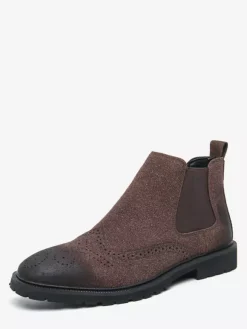 Mens Chelsea Boots Slip-Ons Round Toe Leather Shoes Non Slip Low Heels Breathable Short Boots