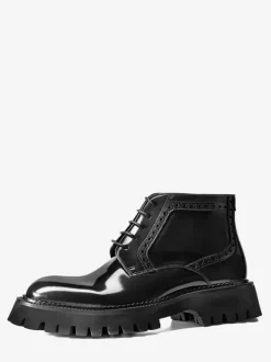 Mens Chukka Boots Round-Toe Chunky Platform Leather Ankle Boots