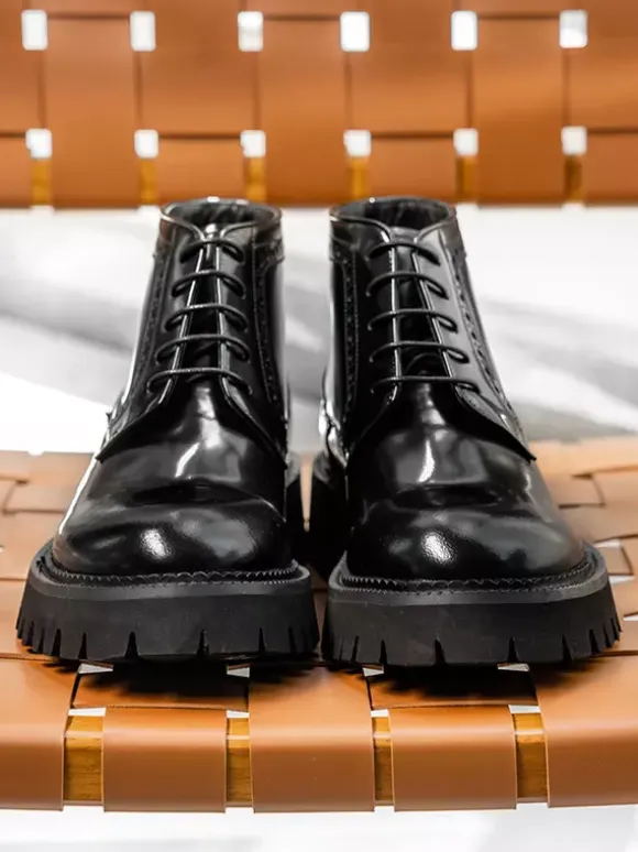 Mens Chukka Boots Round-Toe Chunky Platform Leather Ankle Boots