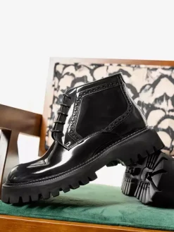 Mens Chukka Boots Round-Toe Chunky Platform Leather Ankle Boots