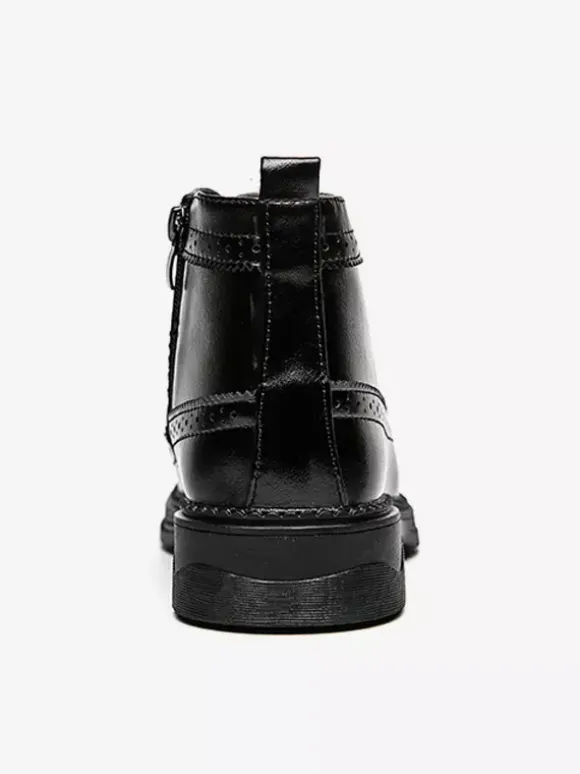 Mens Classic Wingtip Dress Boots Round Toe Leather Low Heel Business Derby Ankle Boots