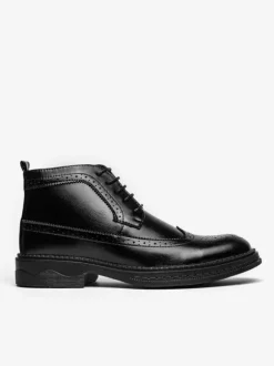 Mens Classic Wingtip Dress Boots Round Toe Leather Low Heel Business Derby Ankle Boots