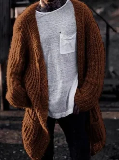 Men's Clothing Cardigan For Men Men's Sweaters Men's Cardigans Casual Long Sleeves Black Coffee Brown Fashionable