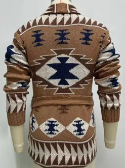 Men's Clothing Cardigan For Men Men's Sweaters Men's Cardigans Chic Geometric Long Sleeves Stylish Coffee Brown Coffee Brown