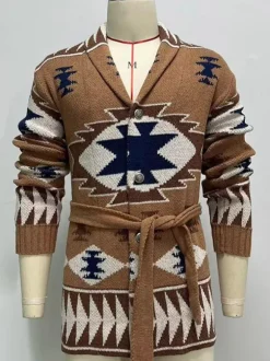 Men's Clothing Cardigan For Men Men's Sweaters Men's Cardigans Chic Geometric Long Sleeves Stylish Coffee Brown Coffee Brown