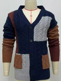 Men's Clothing Cardigan For Men Men's Sweaters Men's Cardigans Chic Color Block Long Sleeves Unique Dark Navy Dark Navy