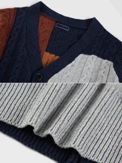 Men's Clothing Cardigan For Men Men's Sweaters Men's Cardigans Chic Color Block Long Sleeves Unique Dark Navy Dark Navy