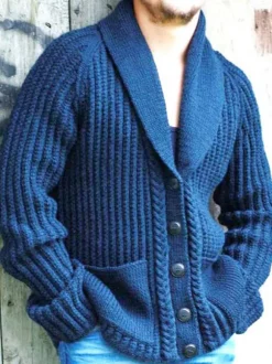 Men's Clothing Men's Cardigan Men's Sweaters Men's Cardigans Simple Long Sleeves Blue Blue Special
