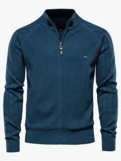 Men's Clothing Men's Cardigan Men's Sweaters Men's Cardigans Simple Long Sleeves Khaki Black Fashionable