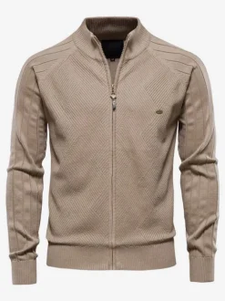 Men's Clothing Men's Cardigan Men's Sweaters Men's Cardigans Simple Long Sleeves Khaki Black Fashionable