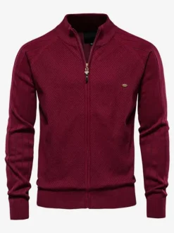 Men's Clothing Men's Cardigan Men's Sweaters Men's Cardigans Simple Long Sleeves Khaki Black Fashionable